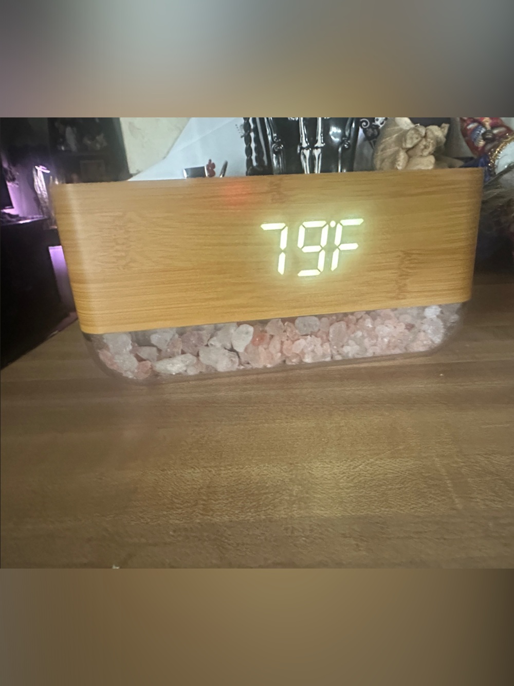 Wood Grain LED Digital Alarm Clock with Himalayan Salt Base - Light Wood